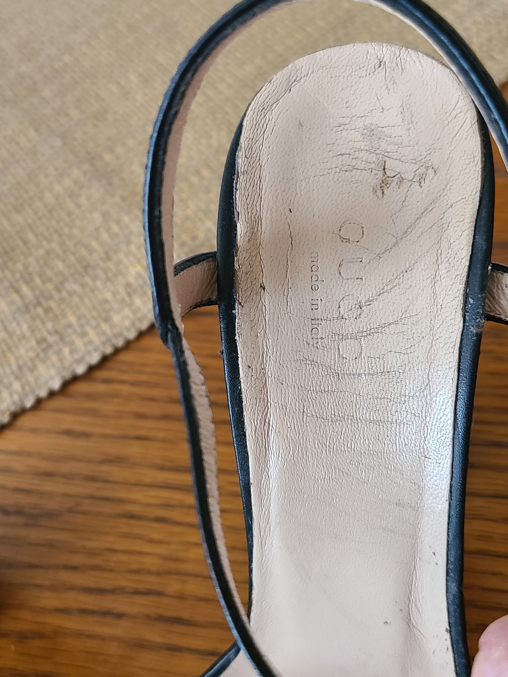 Gucci Black Leather Block Heel Sandals with Gold Horsebit - Picture 8 of 10